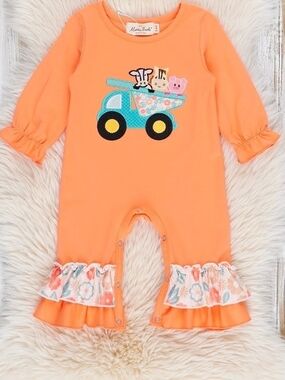 Marie Nicole Orange Animal Dump Truck Appliqué And Ruffles